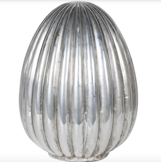 Silver Ribbed Egg Decoration
